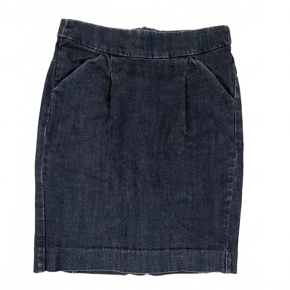 J.Crew |‎ The Pencil Skirt Denim Dark Wash Pleats Pockets